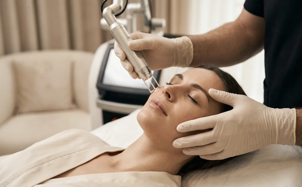 CO2-Laserbehandlung - Patientin bei der Behandlung